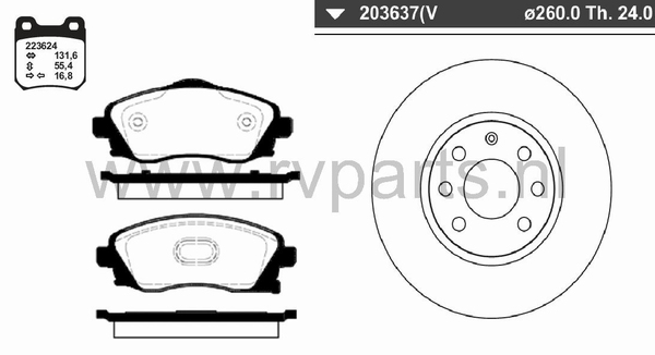 Vooras Corsa C geventileerd  260mm    223624+203637