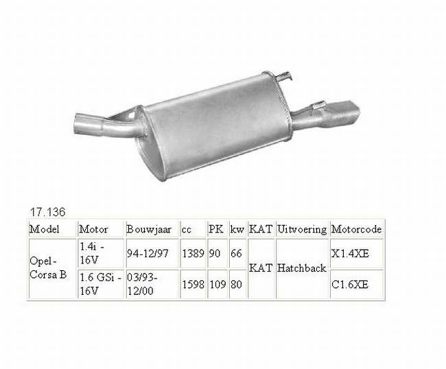 17.136 Einddemper Opel Corsa B 1.4i