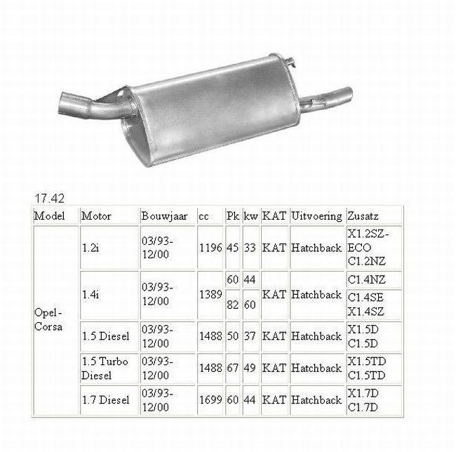 17.42 Einddemper Opel Corsa B 1.7D
