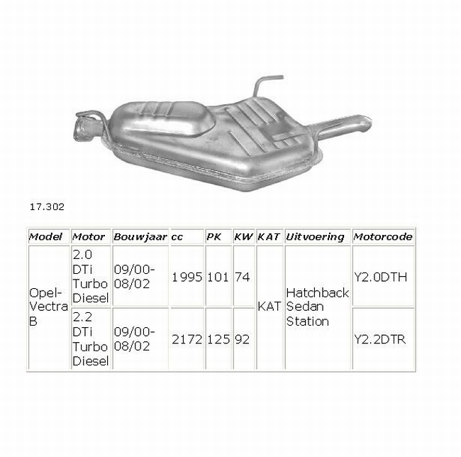 17.302 Einddemper Opel Vectra 2.2 DTi