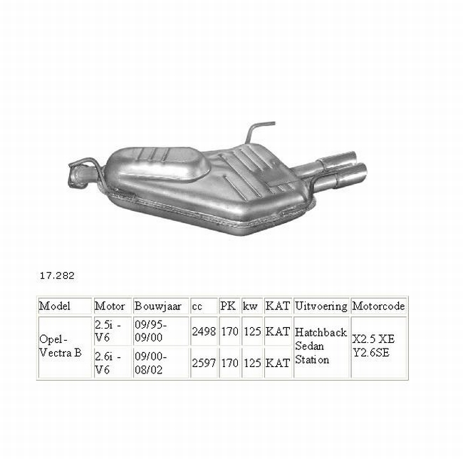 17.282 Einddemper Opel Vectra 2.5 V6 en 2.6 V6