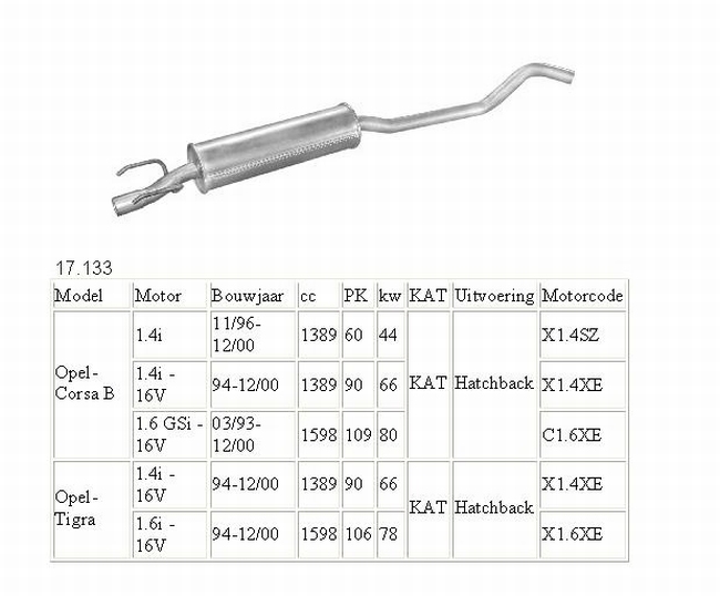 17.133 Middendemper Opel Tigra 1.4 16V en 1.6 16V