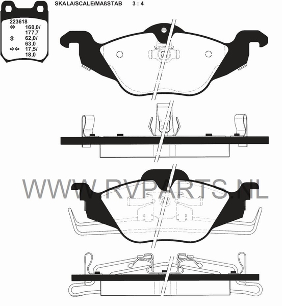 Remblokset vooras Opel Astra G met 4 wielmoeren