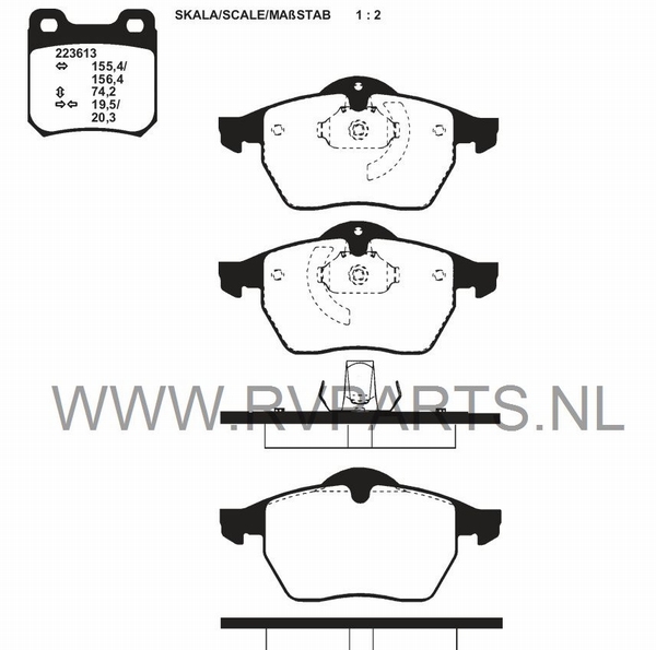 Remblokset vooras Opel Astra G met 5 wielmoeren