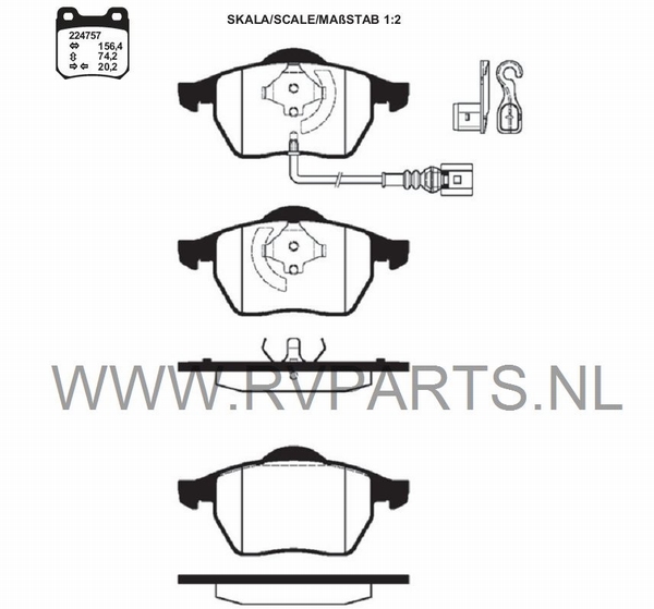 Remblokset vooras Golf IV met slijtindicator