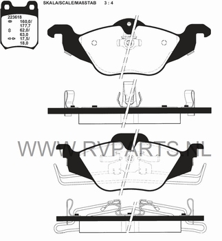 Remblokset vooras Opel Astra G met 4 wielmoeren 