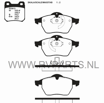 Remblokset vooras Opel Vectra B met 5 wielmoeren 