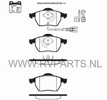 Remblokset vooras Golf IV met slijtindicator 